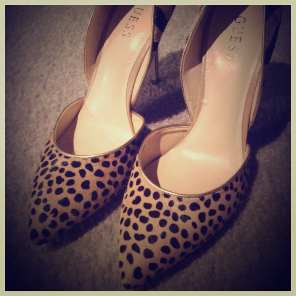 Animal Print Golden Heeled Guess Pumps